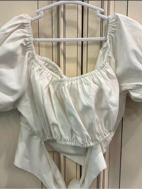 Lyaner Women's White Puff short sleeve y2k Crop Top (S)